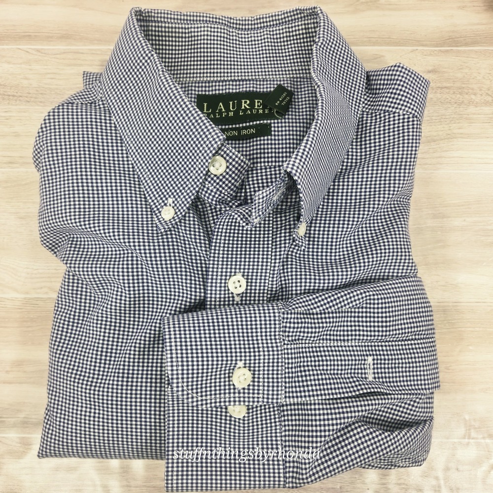 Lauren Ralph Lauren Classic Mens Dress Shirt Blue & White Check 16 34/35 No Iron